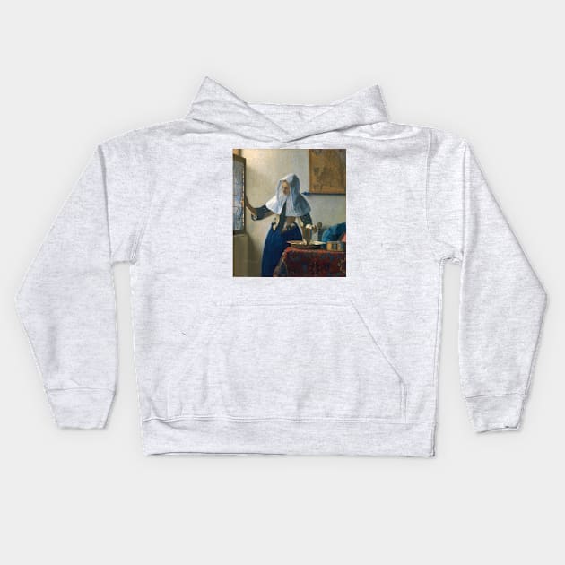 Young Woman with a Water Pitcher by Jan Vermeer Kids Hoodie by Classic Art Stall